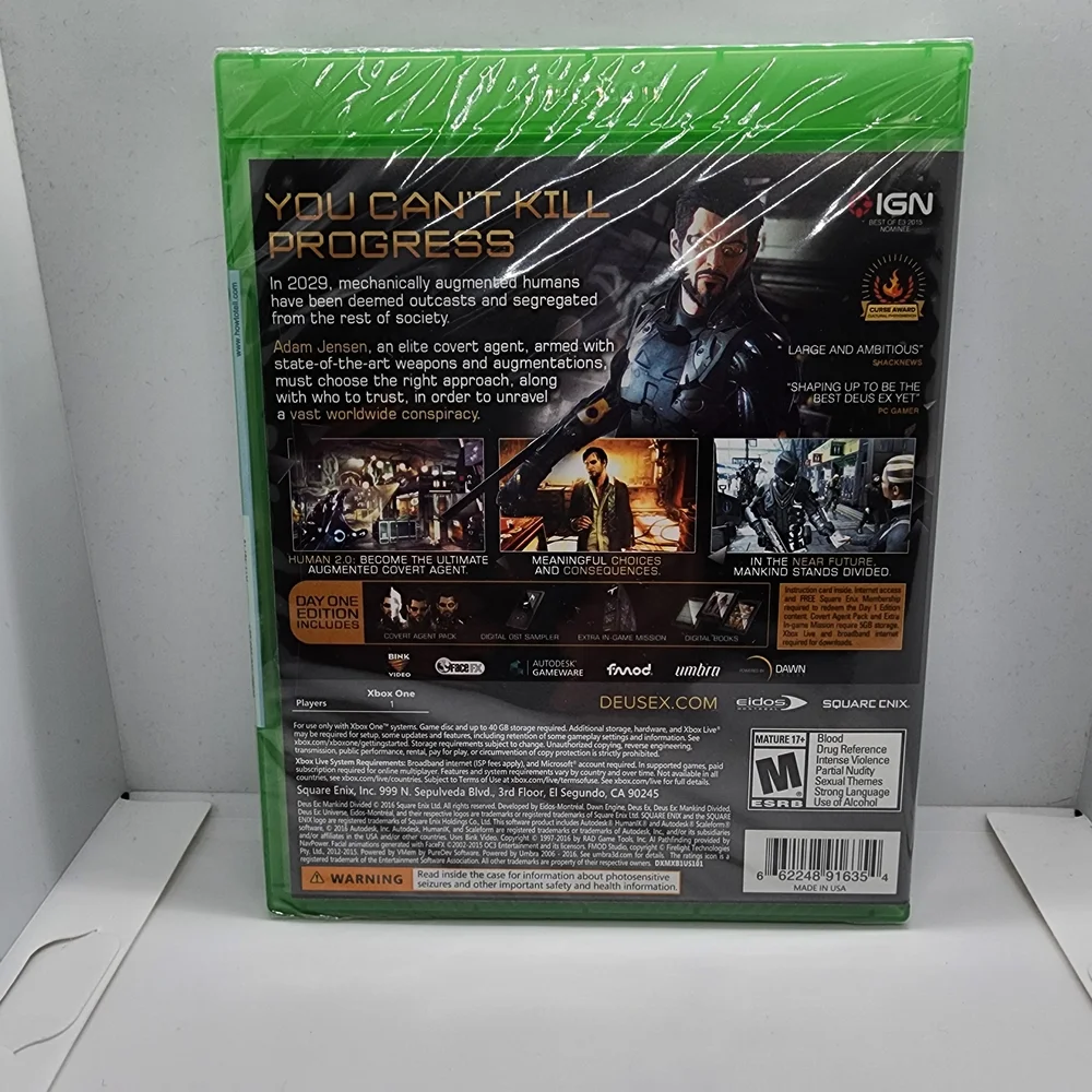 Deus Ex: Mankind Divided -- Day One Edition (Microsoft Xbox One, 2016) New